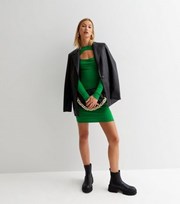 New Look Green Ribbed Jersey Cut Out Bodycon Mini Dress